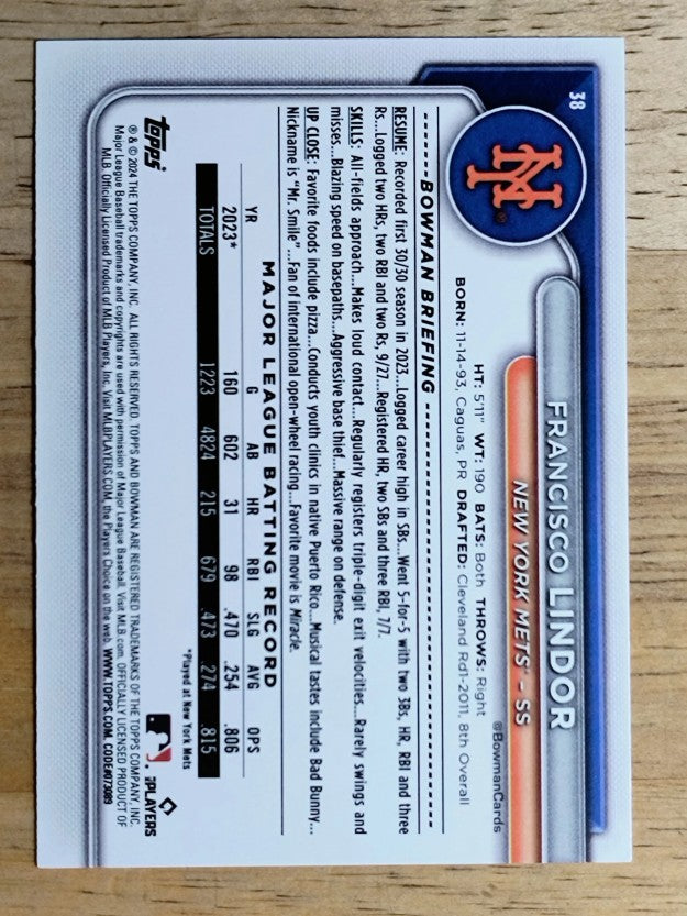 2024 Bowman #38 Francisco Lindor