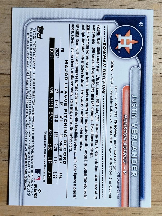 2024 Bowman #48 Justin Verlander