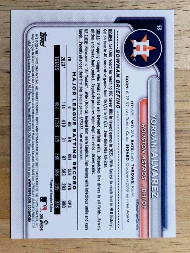 2024 Bowman #53 Yordan Alvarez