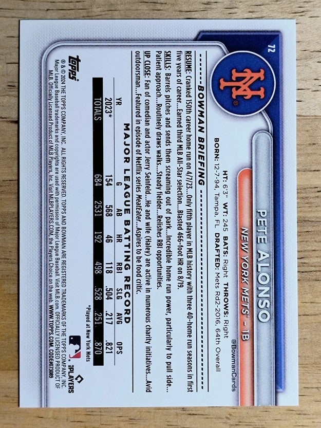 2024 Bowman #72 Pete Alonso