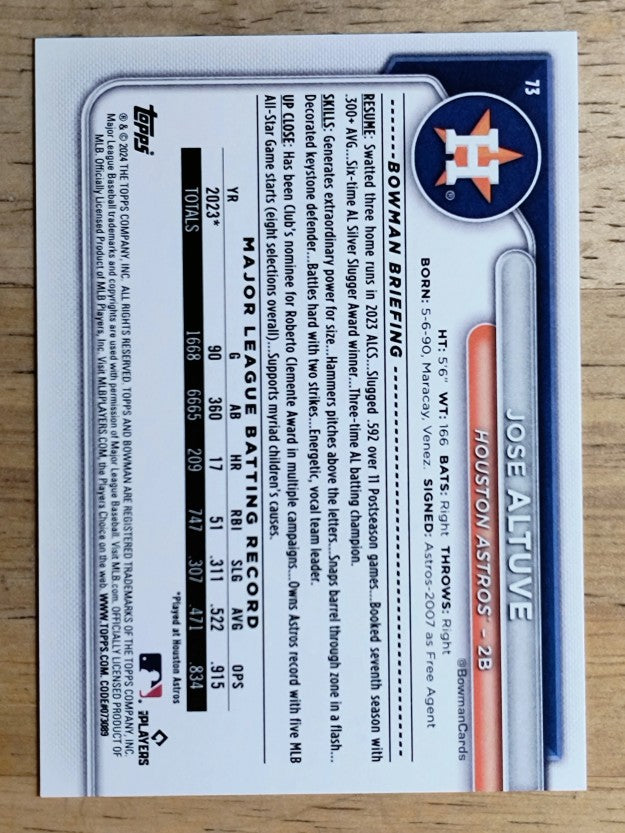 2024 Bowman #73 Jose Altuve