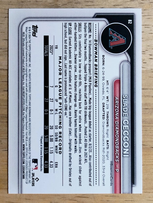 2024 Bowman #82 Slade Cecconi RC