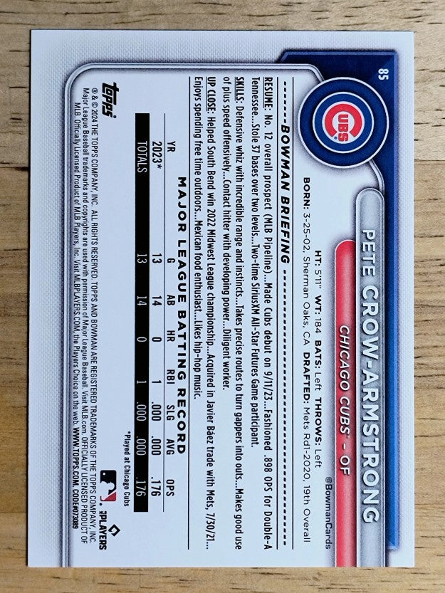 2024 Bowman #85 Pete Crow-Armstrong RC