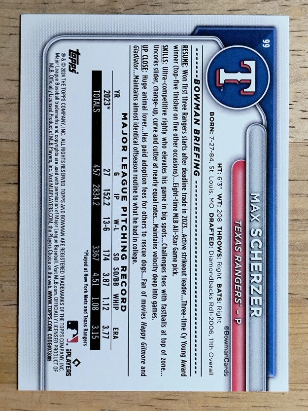 2024 Bowman #99 Max Scherzer