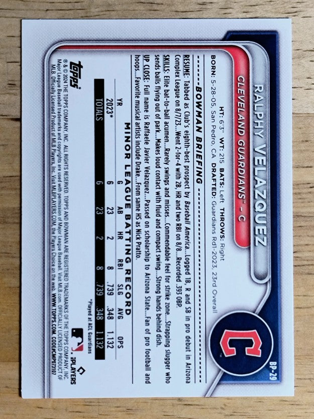 2024 Bowman Prospects #BP29 Ralphy Velazquez
