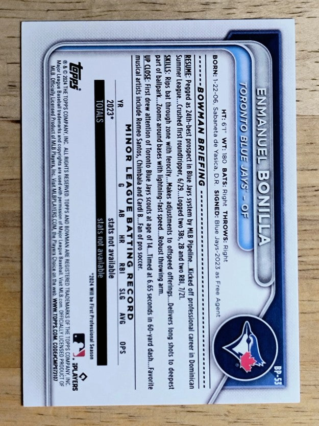 2024 Bowman Prospects #BP53 Enmanuel Bonilla