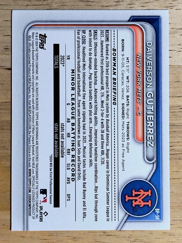 2024 Bowman Prospects #BP59 Daiverson Gutierrez