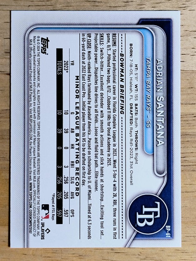 2024 Bowman Prospects #BP61 Adrian Santana
