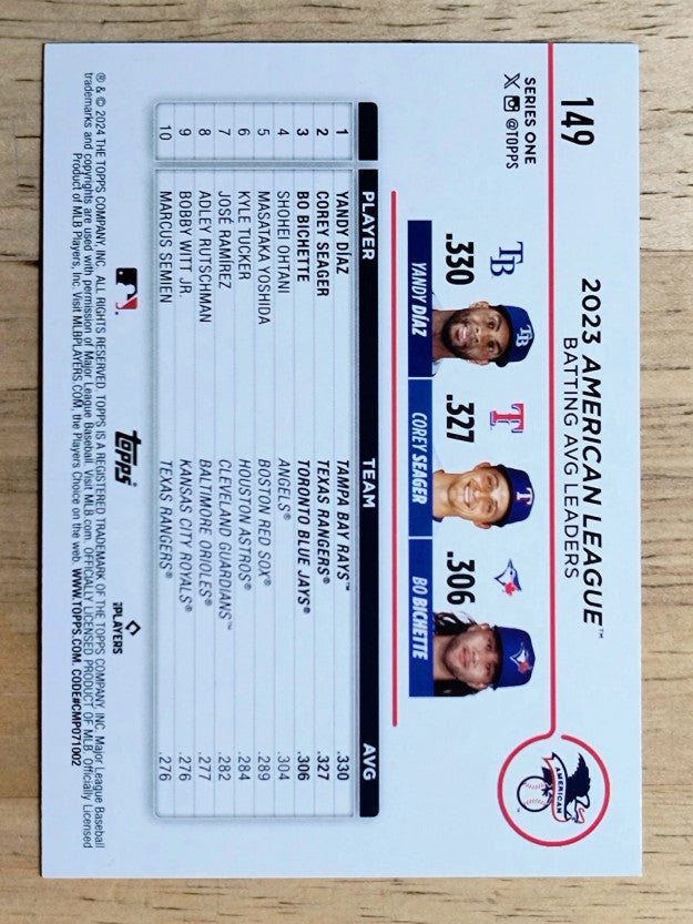 2024 Topps #149 Bo Bichette/Yandy Diaz/Corey Seager LL