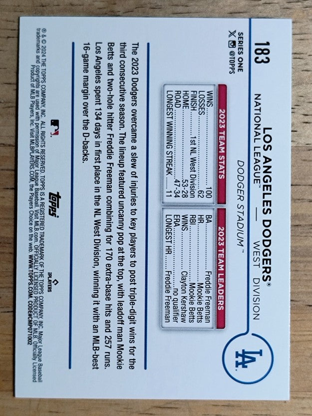 2024 Topps #183 Los Angeles Dodgers TC
