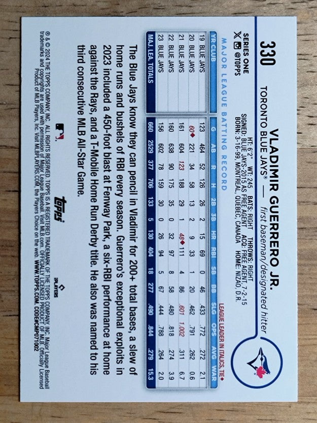 2024 Topps #330 Vladimir Guerrero Jr.
