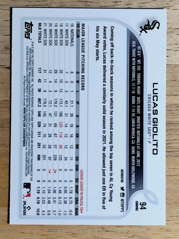 2022 Topps Chrome Refractors #94 Lucas Giolito