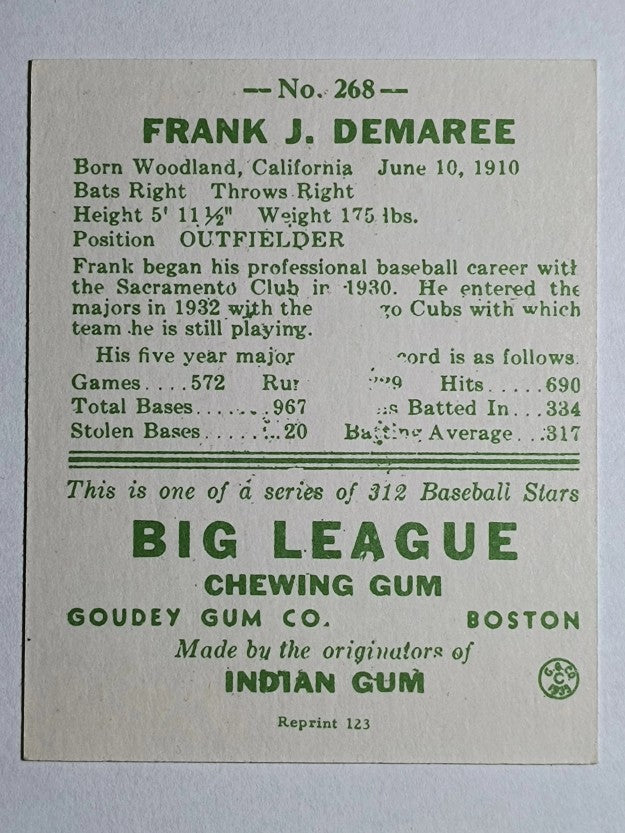 1976 TCMA Goudey Reprints #268 Frank Demaree 1938 Goudey (NM)