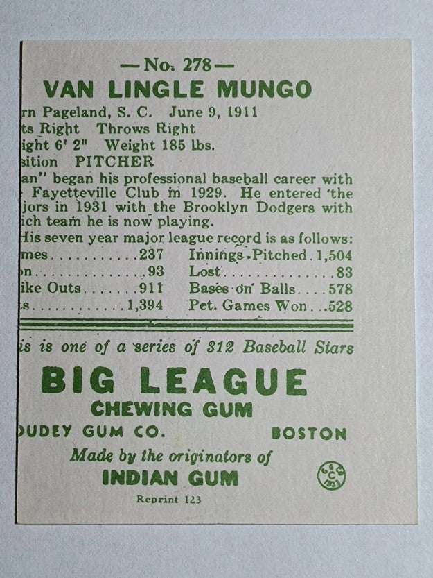 1976 TCMA Goudey Reprints #278 Van Lingle Mungo 1938 Goudey (VGEX)