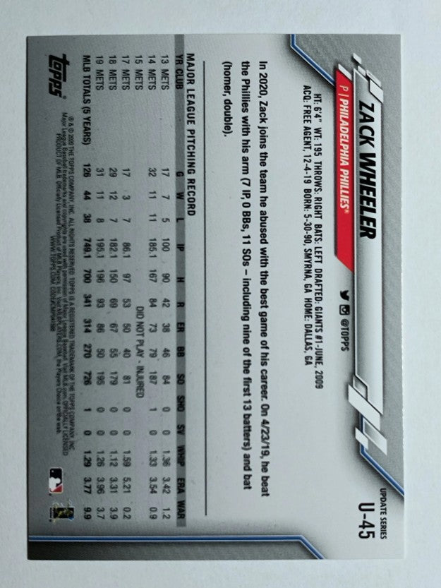 2020 Topps Update #U45 Zack Wheeler