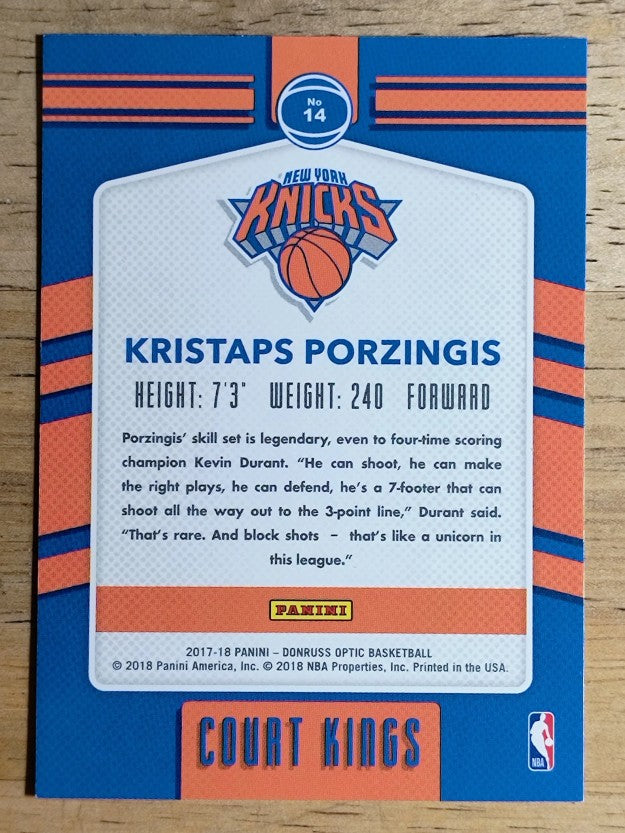 2017-18 Donruss Optic Court Kings #14 Kristaps Porzingis