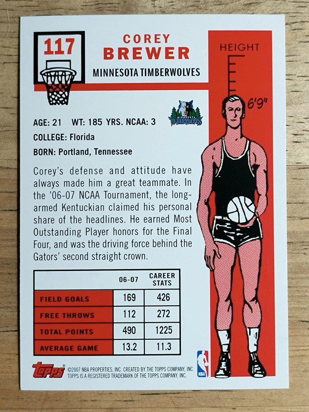 2007-08 Topps 1957-58 Variations #117 Corey Brewer