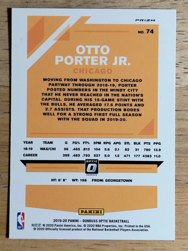 2019-20 Donruss Optic Blue Velocity #74 Otto Porter Jr.