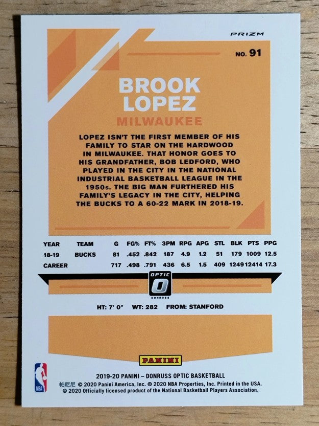 2019-20 Donruss Optic Blue Velocity #91 Brook Lopez