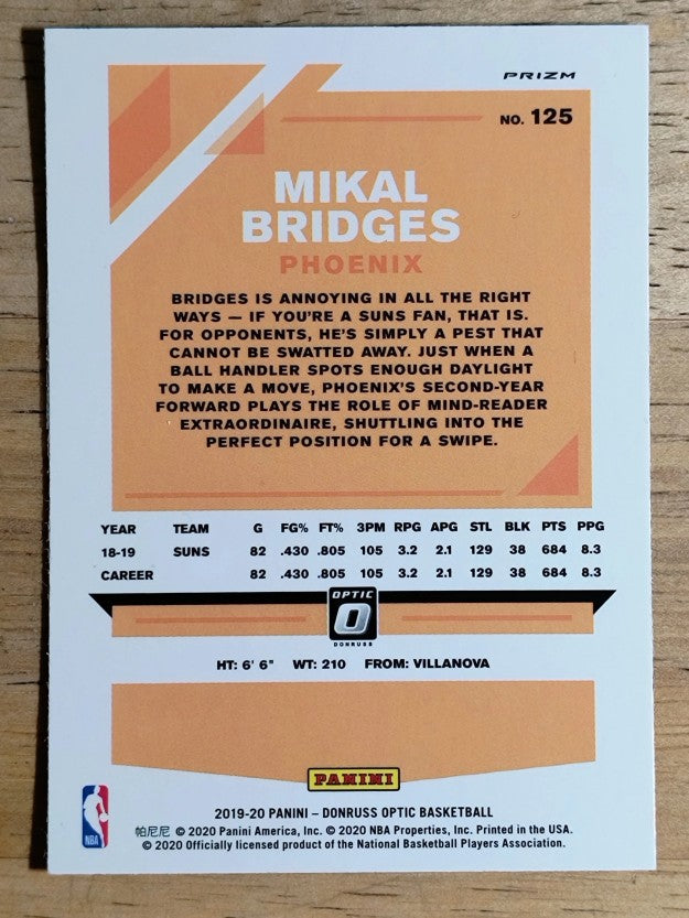 2019-20 Donruss Optic Blue Velocity #125 Mikal Bridges