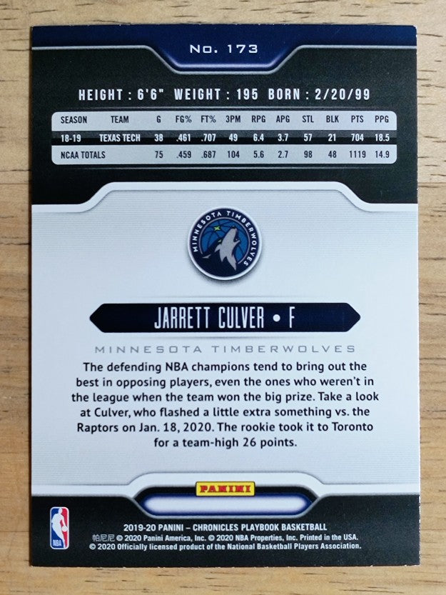 2019-20 Panini Chronicles #173 Jarrett Culver/Playbook