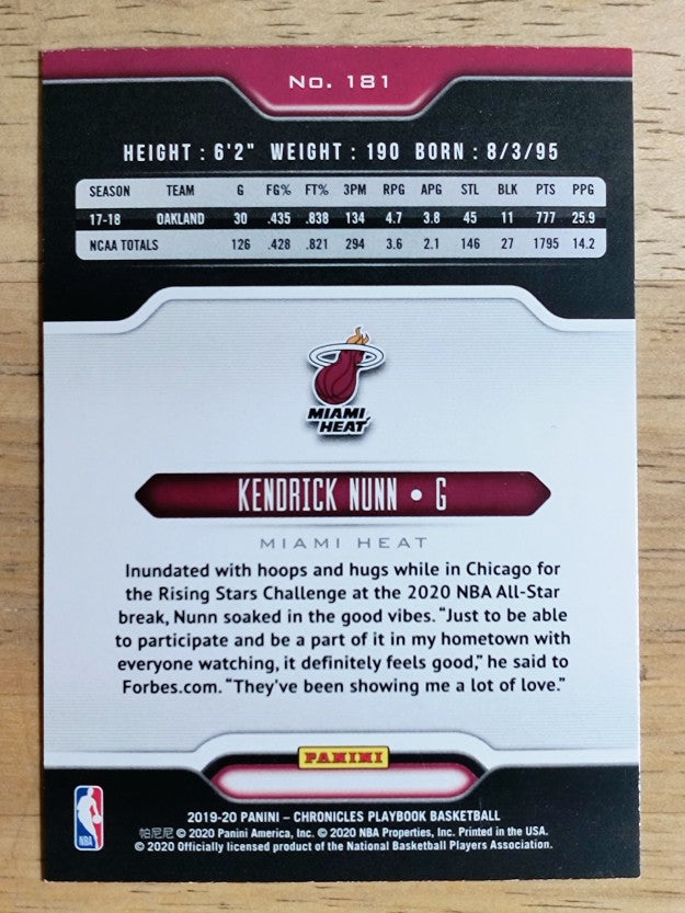 2019-20 Panini Chronicles #181 Kendrick Nunn/Playbook