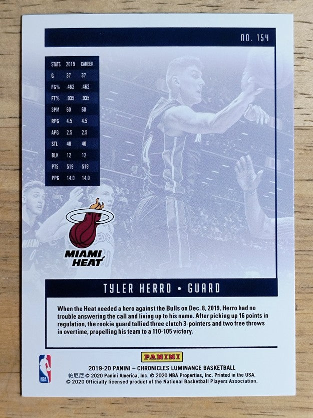 2019-20 Panini Chronicles Bronze #154 Tyler Herro/Luminance