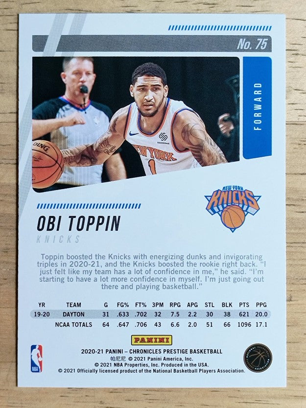 2020-21 Panini Chronicles #75 Obi Toppin RC/Prestige