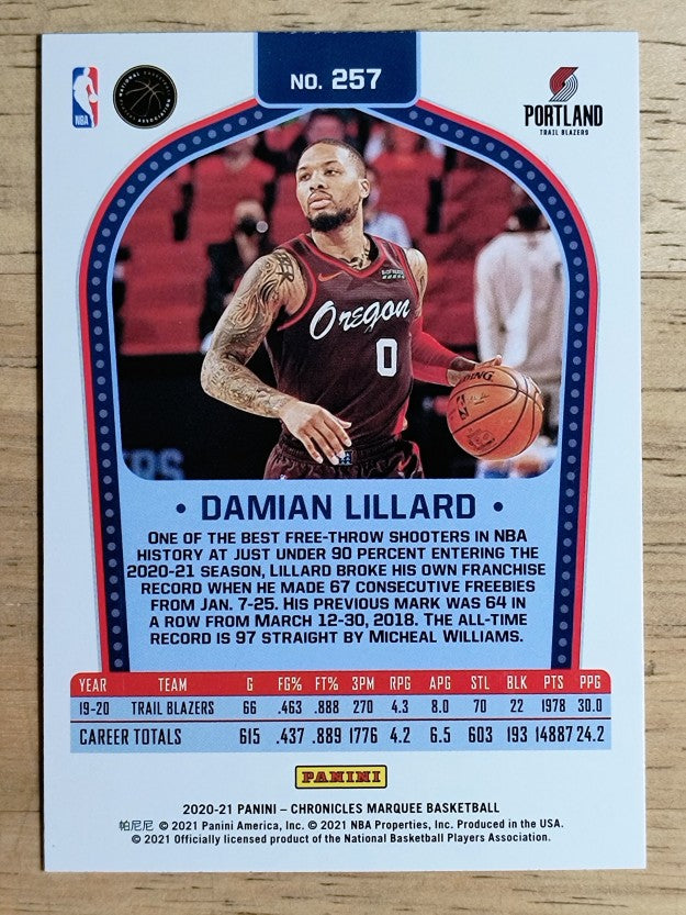 2020-21 Panini Chronicles #257 Damian Lillard/Marquee