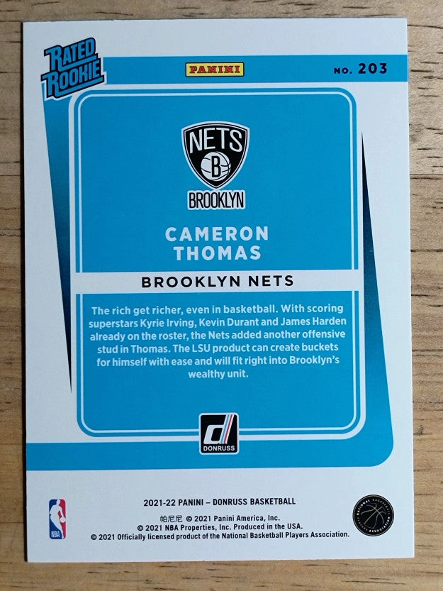 2021-22 Donruss #203 Cameron Thomas RR RC