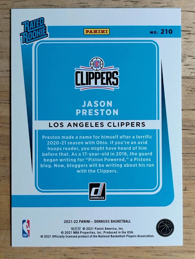 2021-22 Donruss #210 Jason Preston RR RC