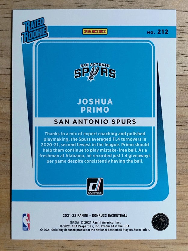 2021-22 Donruss #212 Joshua Primo RR RC
