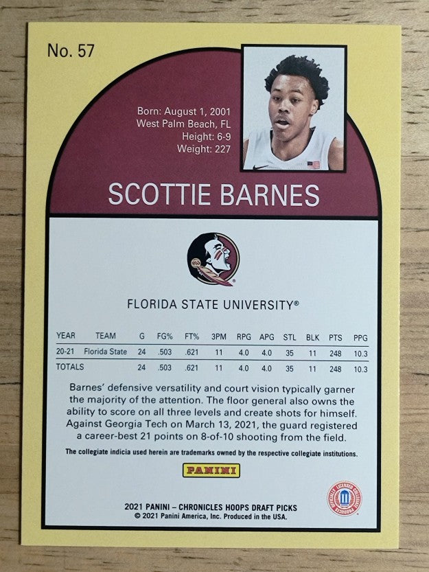 2021-22 Panini Chronicles Draft Picks #57 Scottie Barnes/Hoops Retro