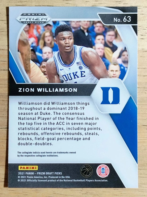 2021-22 Panini Prizm Draft Picks #63 Zion Williamson
