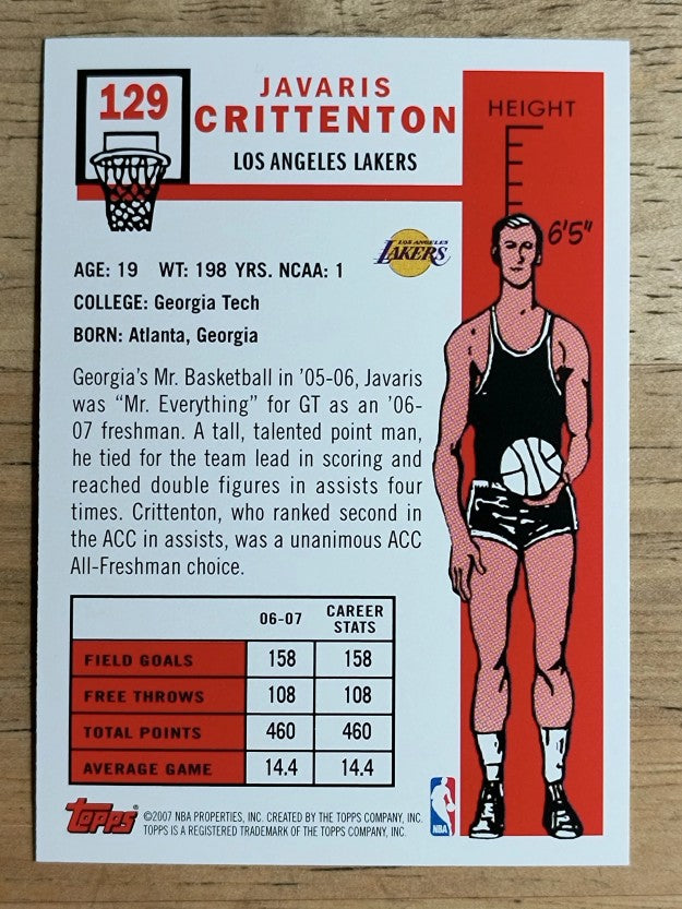 2007-08 Topps 1957-58 Variations #129 Javaris Crittenton