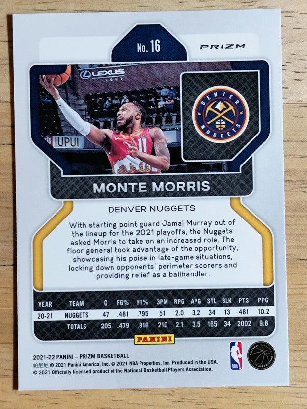 2021-22 Panini Prizm Prizms Green #16 Monte Morris