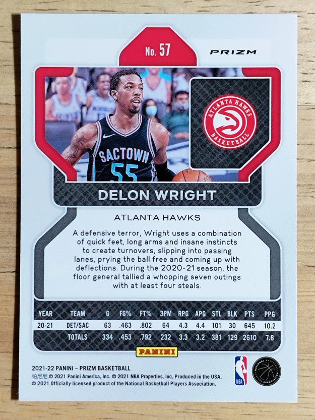 2021-22 Panini Prizm Prizms Red White and Blue #57 Delon Wright