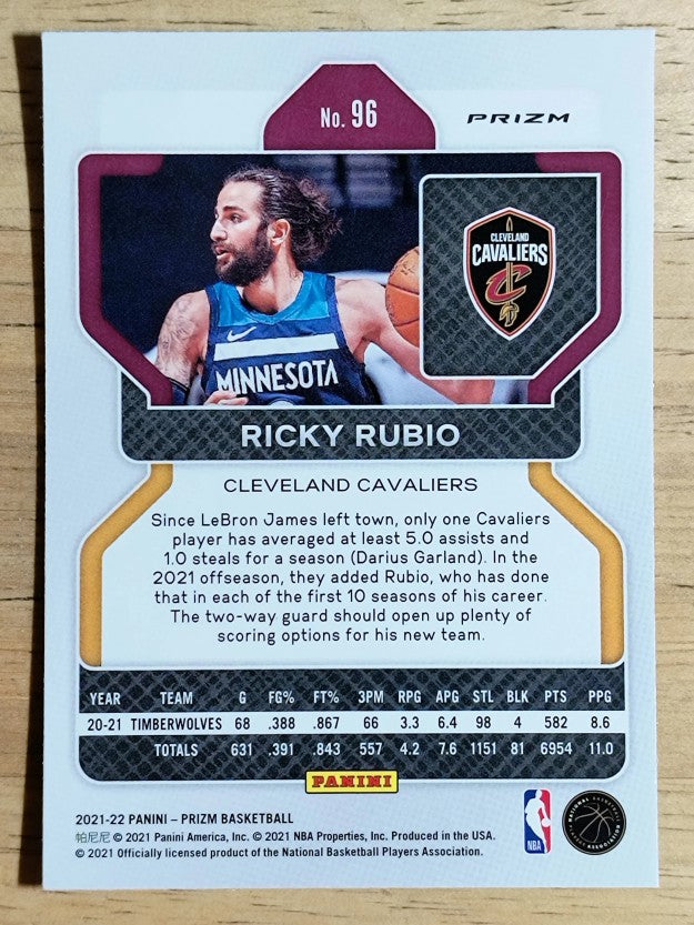 2021-22 Panini Prizm Prizms Red White and Blue #96 Ricky Rubio