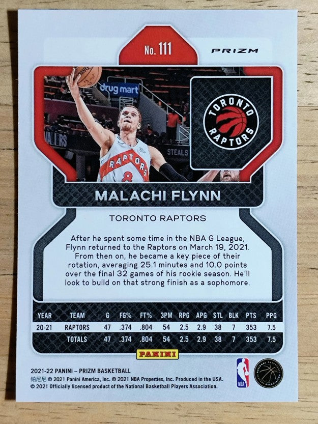 2021-22 Panini Prizm Prizms Red White and Blue #111 Malachi Flynn