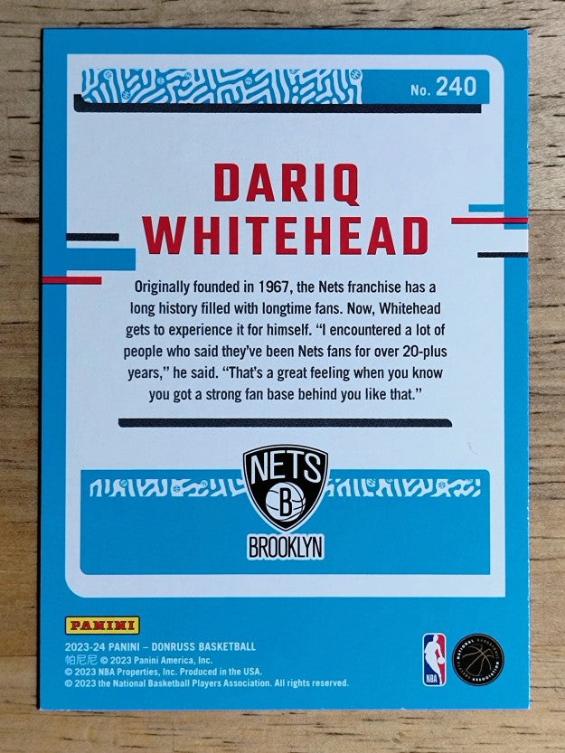 2023-24 Donruss #240 Dariq Whitehead RC