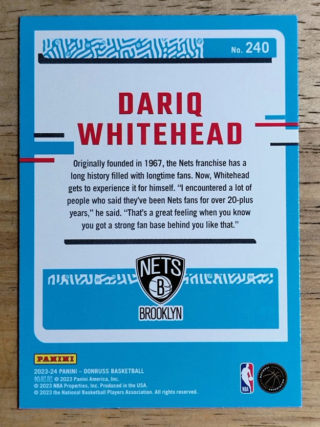 2023-24 Donruss #240 Dariq Whitehead RC
