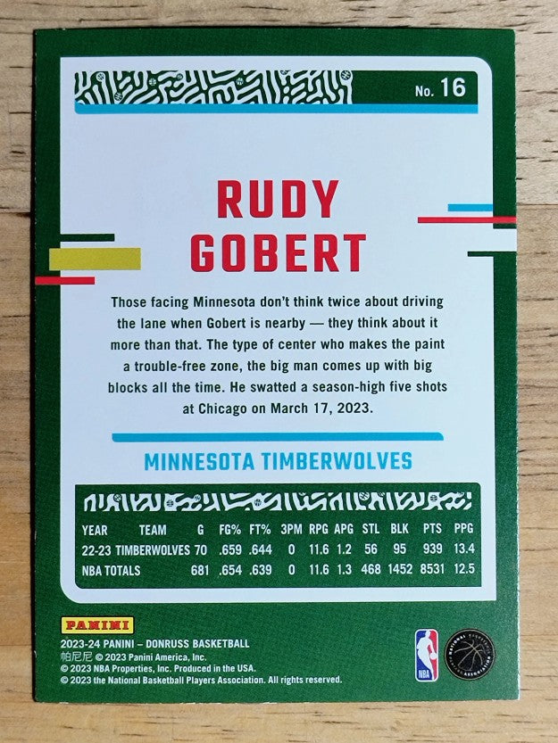 2023-24 Donruss Holo Green Laser #16 Rudy Gobert