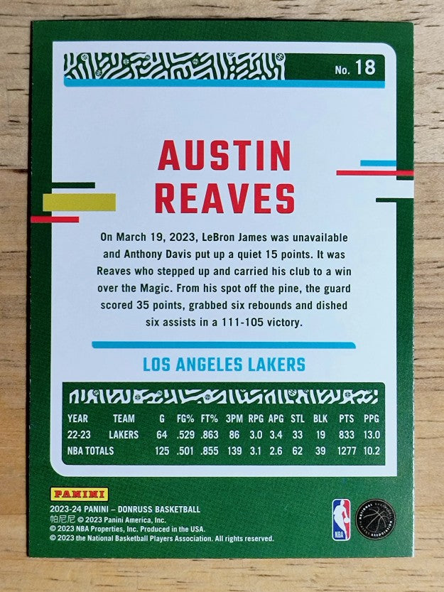 2023-24 Donruss Holo Green Laser #18 Austin Reaves