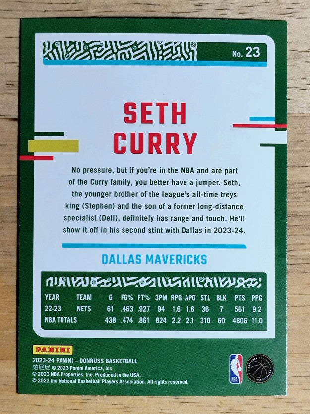 2023-24 Donruss Holo Green Laser #23 Seth Curry