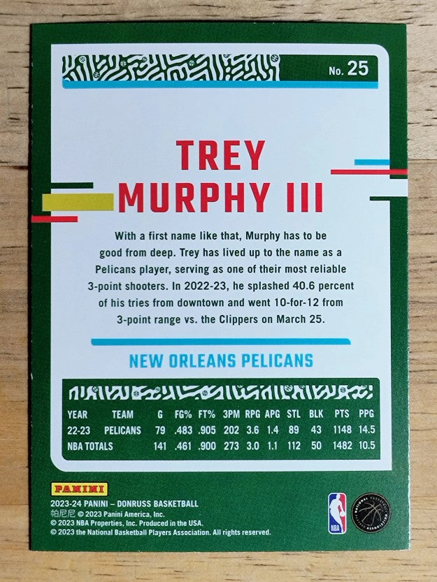 2023-24 Donruss Holo Green Laser #25 Trey Murphy III