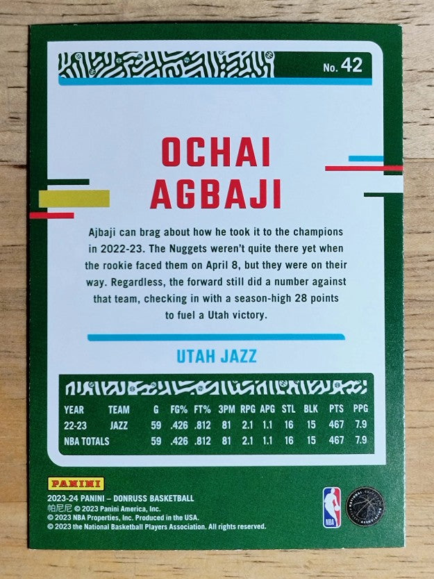 2023-24 Donruss Holo Green Laser #42 Ochai Agbaji
