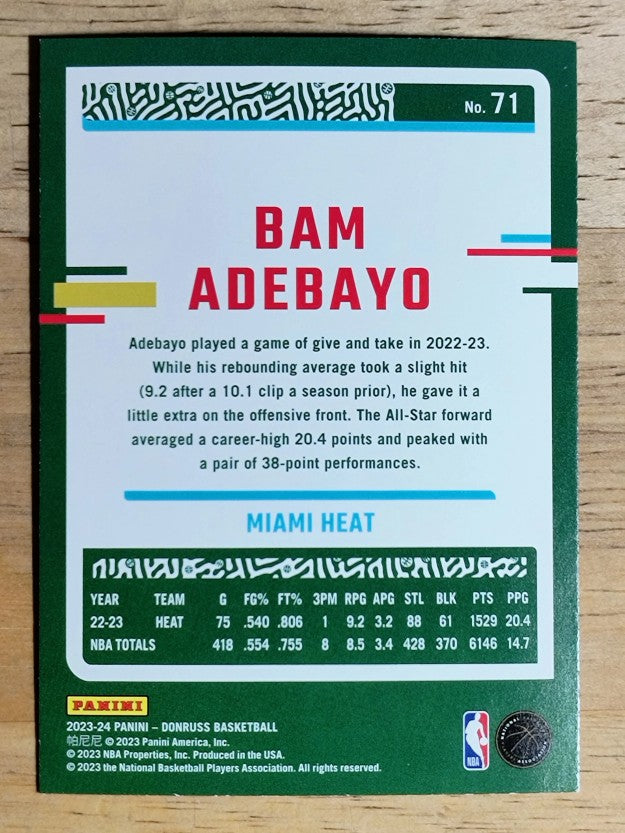 2023-24 Donruss Holo Green Laser #71 Bam Adebayo