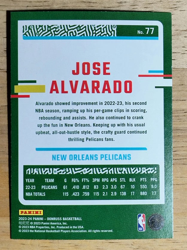 2023-24 Donruss Holo Green Laser #77 Jose Alvarado