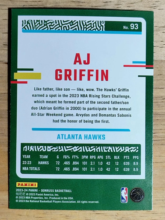 2023-24 Donruss Holo Green Laser #93 AJ Griffin