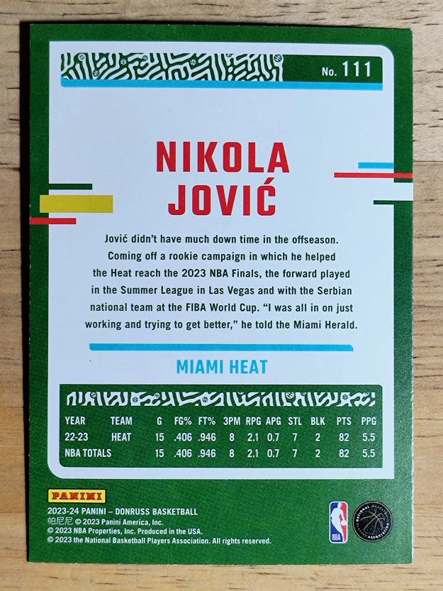 2023-24 Donruss Holo Green Laser #111 Nikola Jovic